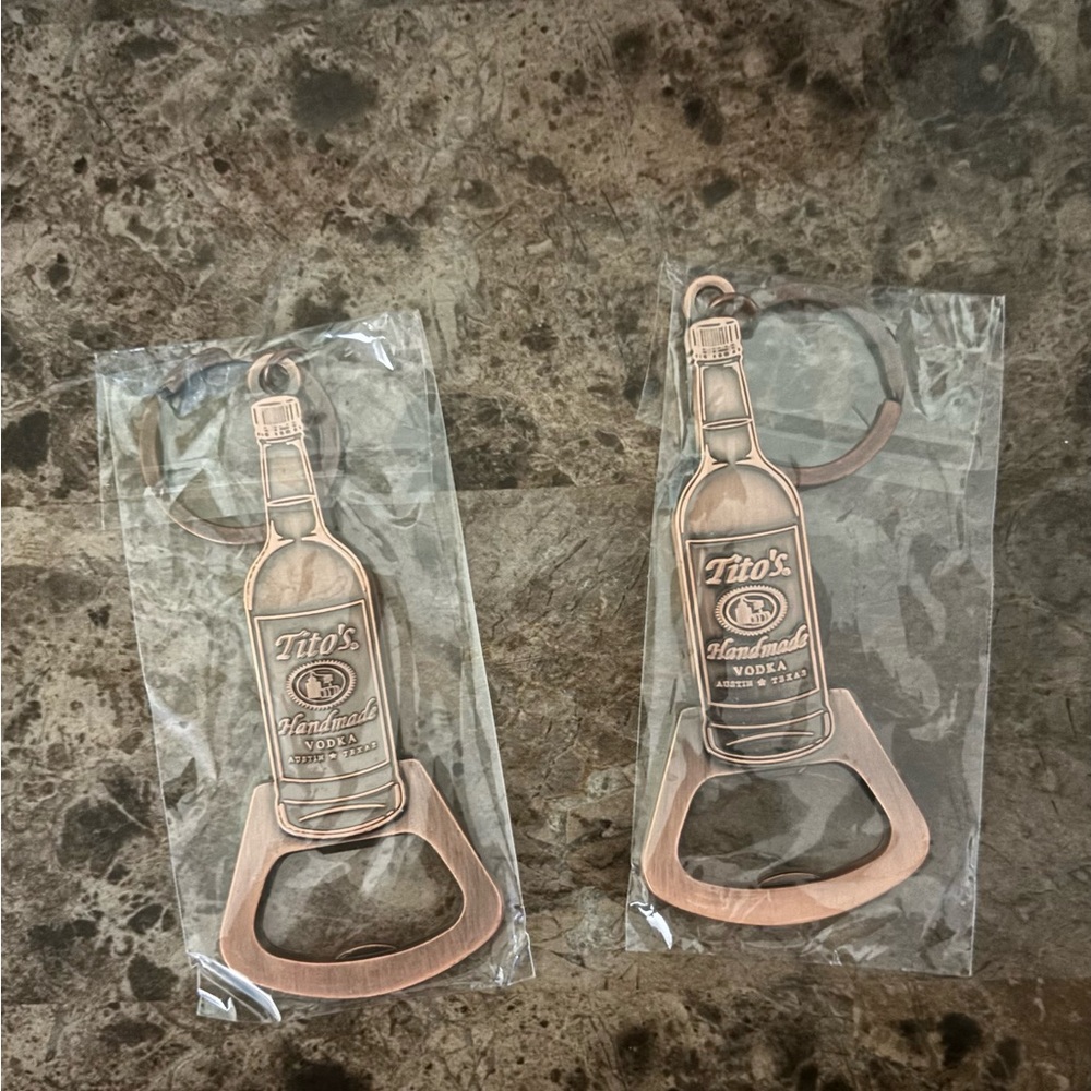Tito’s Handmade Vodka Bottle Opener Keychain Metal Lot of 2 Collectible New